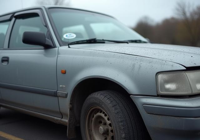 Berlina grigia con vernice opaca e graffi superficiali